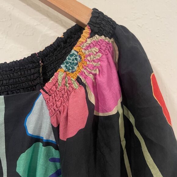 ~ Sm "Velvet by Graham & Spencer" Blouse Floral Puff Sleeve Cotton Silk Lined - Picture 12 of 16